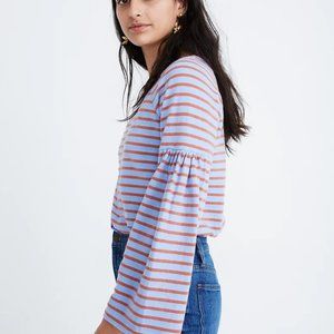 Madewell Shirred-Sleeve Stripe Top, Size XXS
